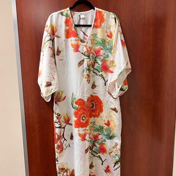 Natori Kaftan Size Small small Floral Peonies Print Side Slits Side Pockets AC - Picture 9 of 12